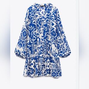 ZARA blue and white printed mini dress